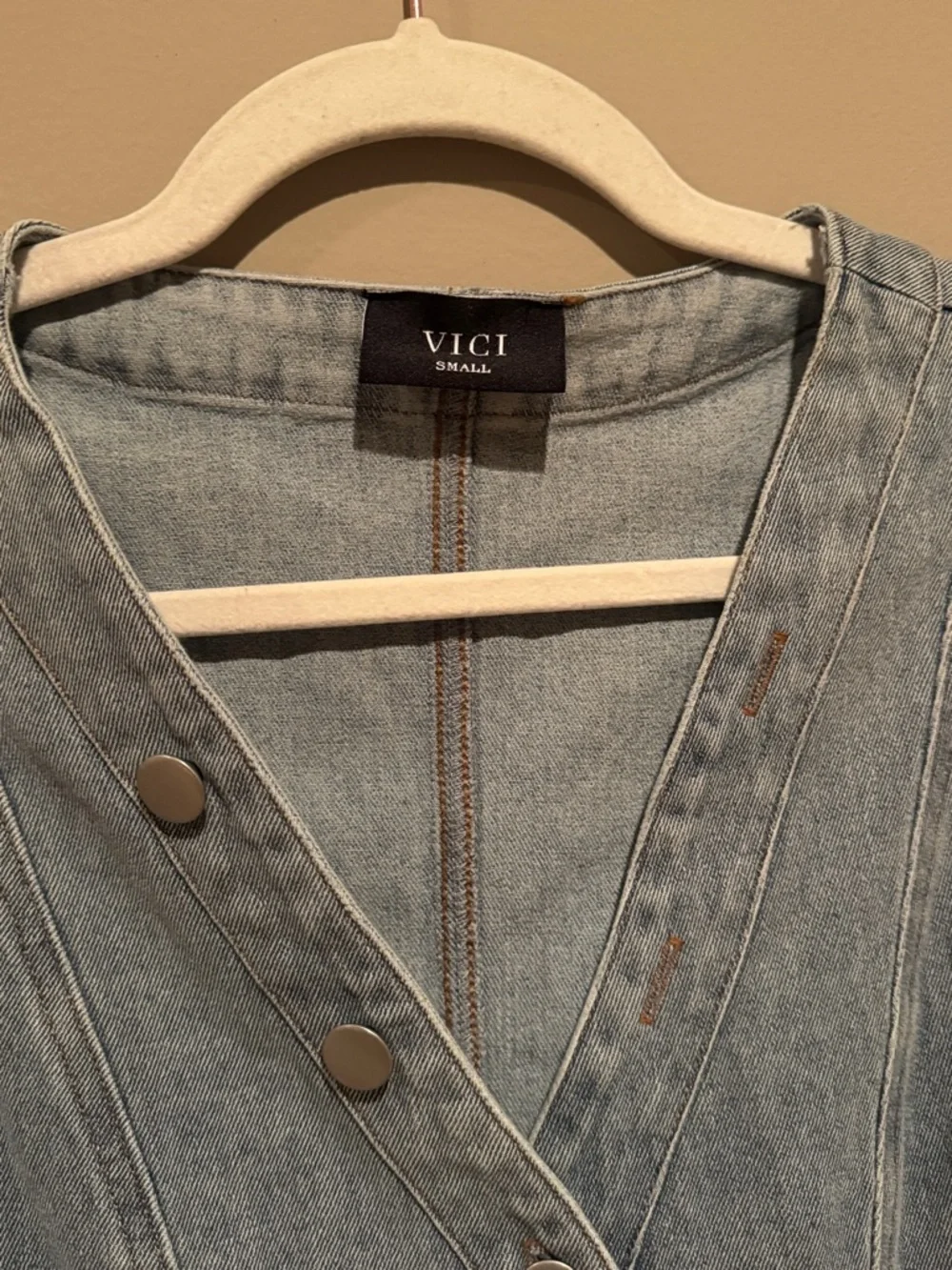 VICI Light Blue Sleeveless Denim Wrap-Style Dress - Picture 4 of 4